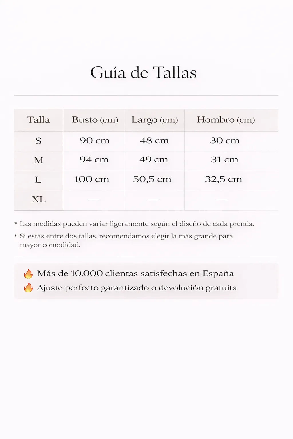Guia de tallas Chaleco Isabella – Edición Elegancia Minimalista