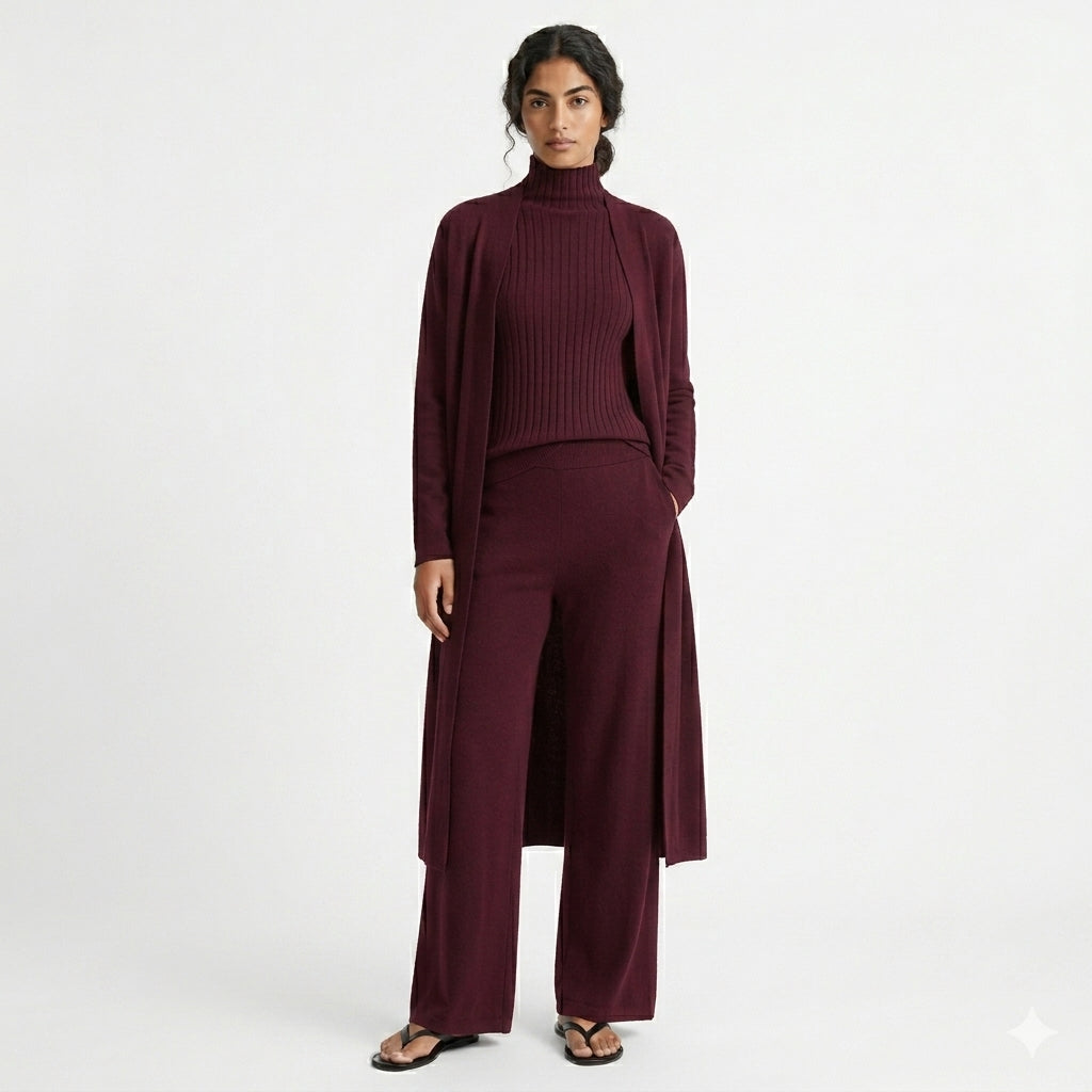 Conjunto Aspen Punto Cuello Alto Pantalón Acampanado Elegante Minimalista (4)