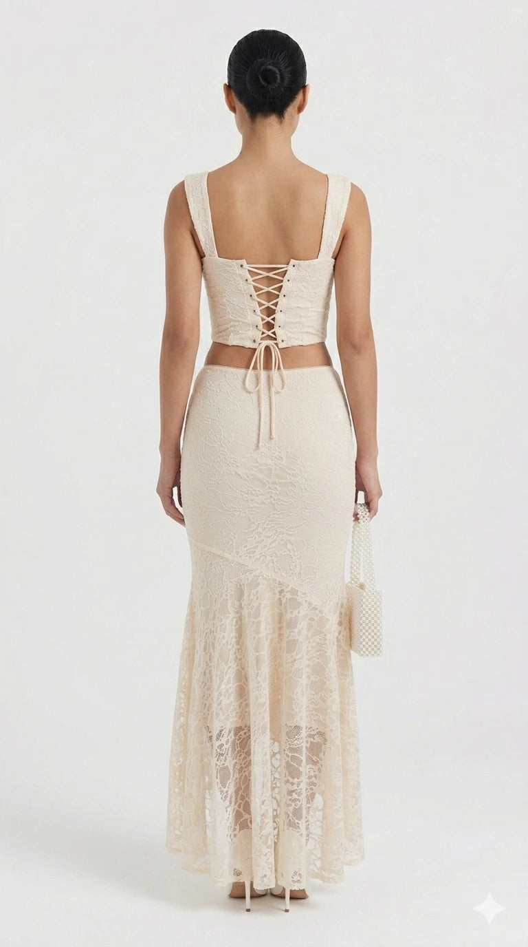 Conjunto Firenze Encaje Top y Falda Midi Elegante Minimalista (2)