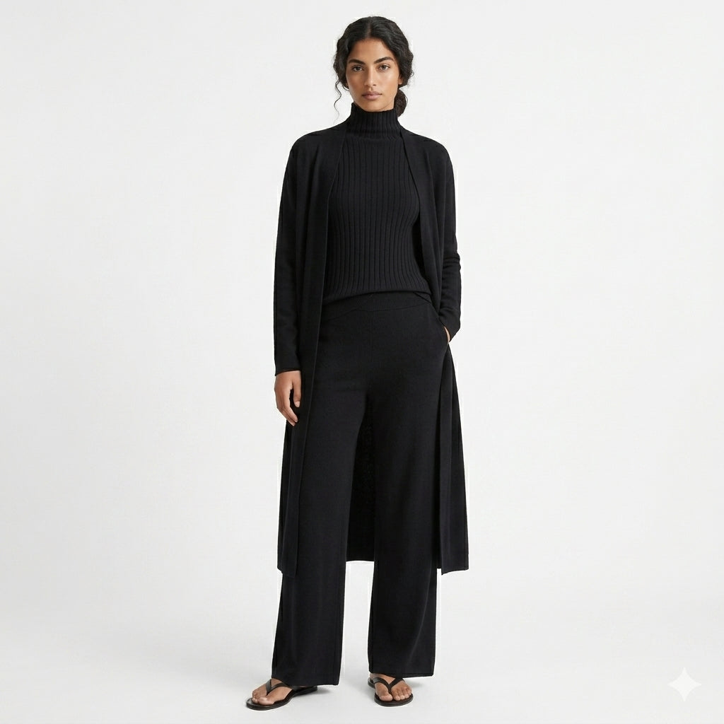 Conjunto Aspen Punto Cuello Alto Pantalón Acampanado Elegante Minimalista (2)