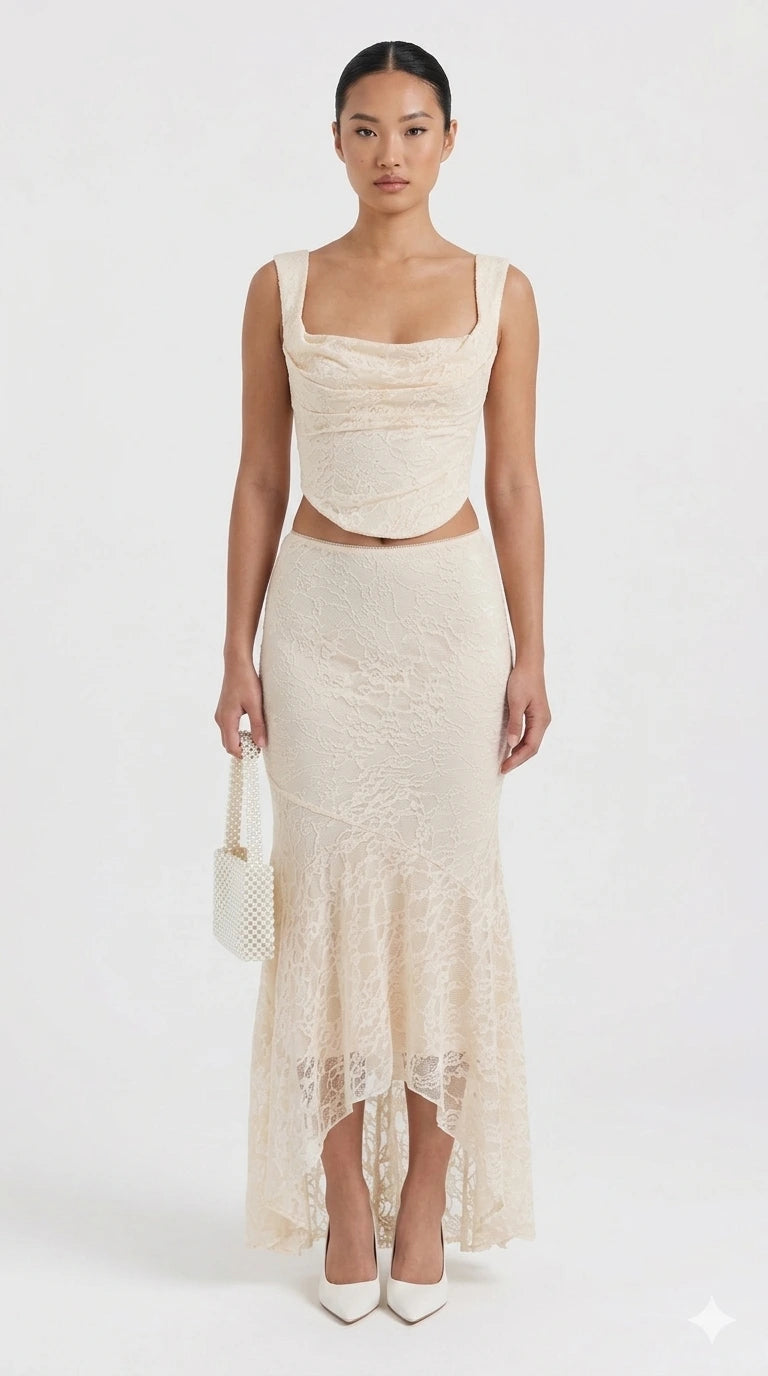 Conjunto Firenze de encaje top y falda midi - AhorroExpress