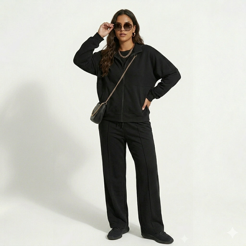 Conjunto Milano Elegante Top con Cremallera y Pantalón Ancho Minimalista (3)