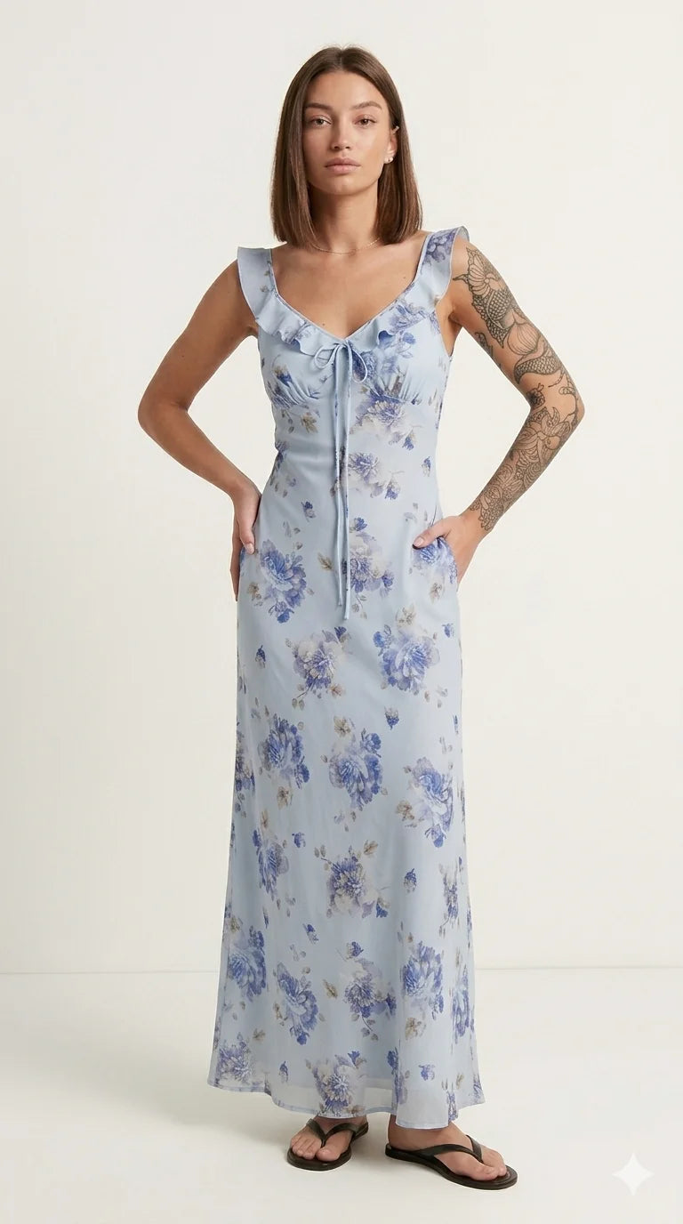 Vestido Firenze midi floral en amarillo - AhorroExpress
