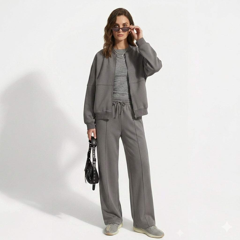 Conjunto Milano Elegante Top con Cremallera y Pantalón Ancho Minimalista (2)