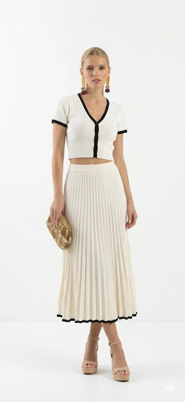 Conjunto Capri top drapeado y falda midi en blanco - AhorroExpress