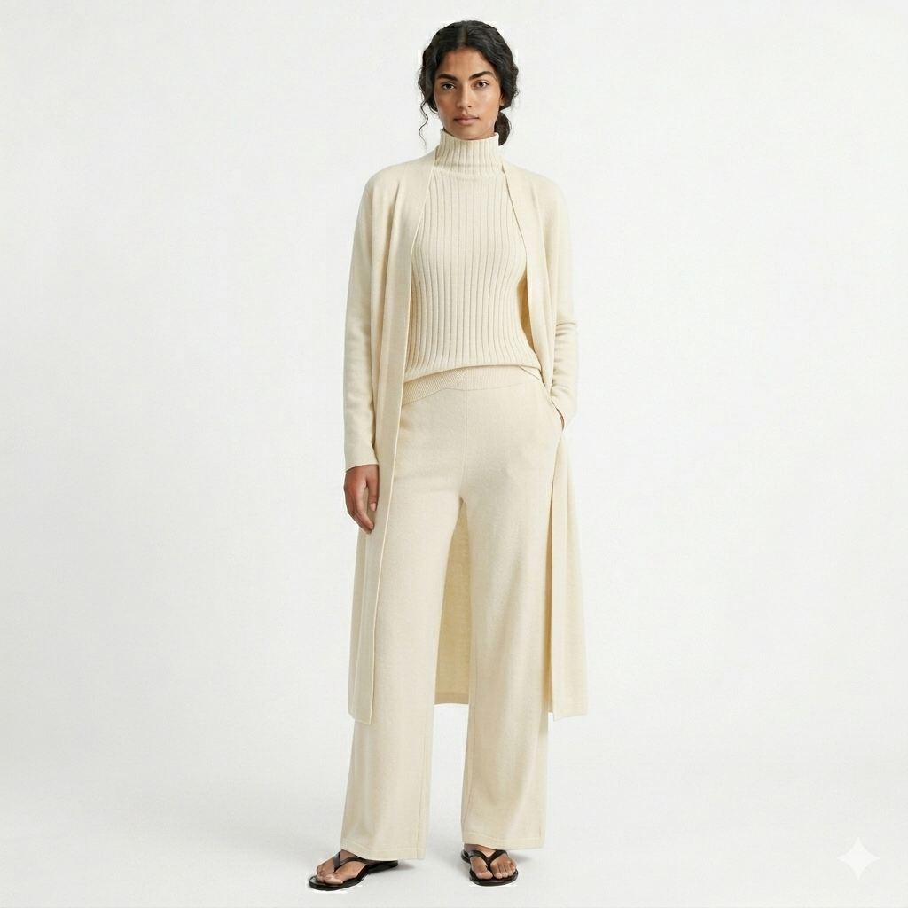 Conjunto Aspen Punto Cuello Alto Pantalón Acampanado Elegante Minimalista (3)
