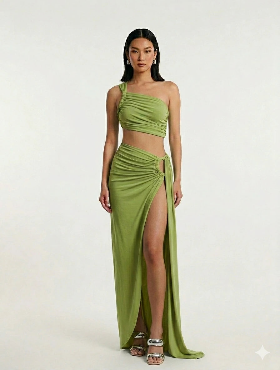Conjunto Riviera Top Asimétrico y Falda Midi Elegante Minimalista (2)