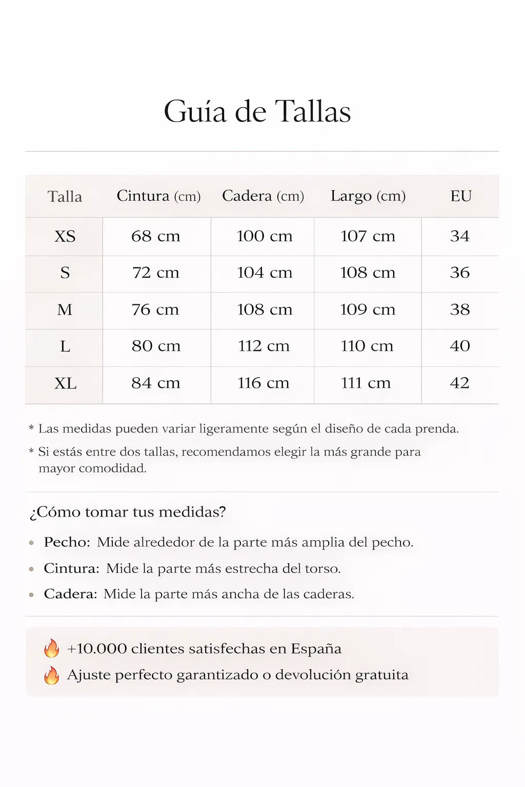 Guia de Tallas - Pantalón wide leg de cintura alta para mujer – pantalón elegante fluido casual