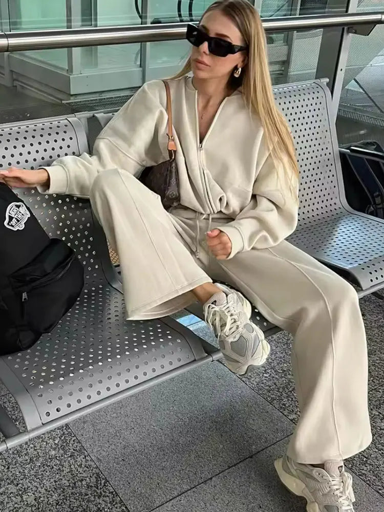 Conjunto Milano Elegante Top con Cremallera y Pantalón Ancho Minimalista (4)