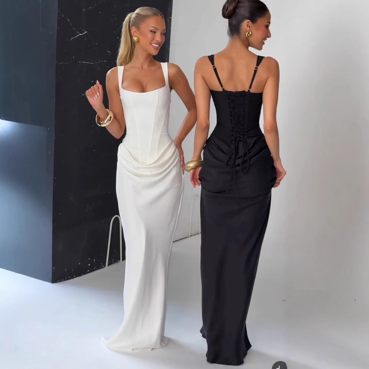 Vestido Monaco Largo Ajustado Escote Cuadrado Elegante Minimalista (4)