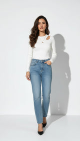 Camiseta De Algodón Y Poliéster Para Con Cuello Asimétrico – Top De