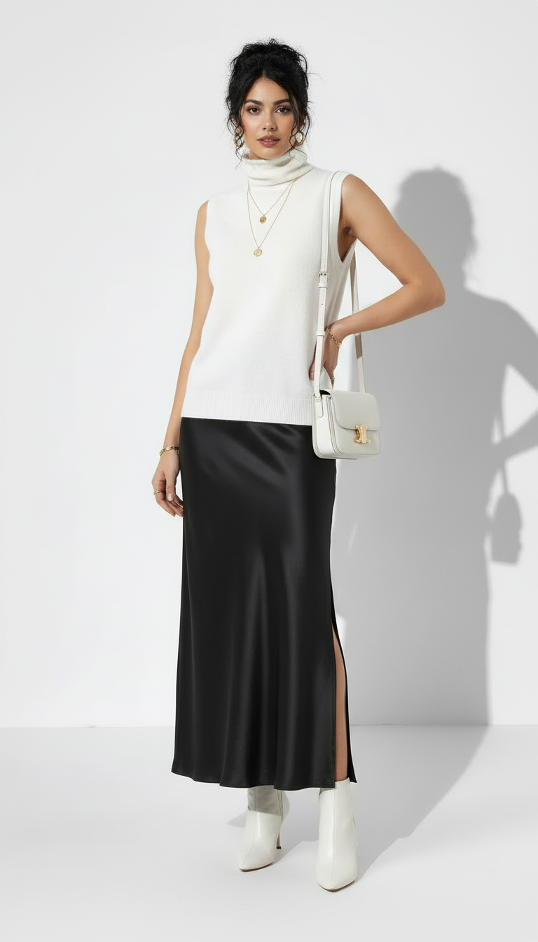 Top de punto sin mangas cuello alto en camel - AhorroExpress