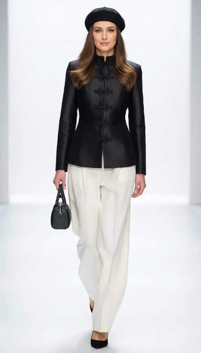 Elegant Satin Frog Button Women's Jacket Chinese Standup Collar Slim Female Coat 2026 Spring Fashion Lady Festival Party Wear