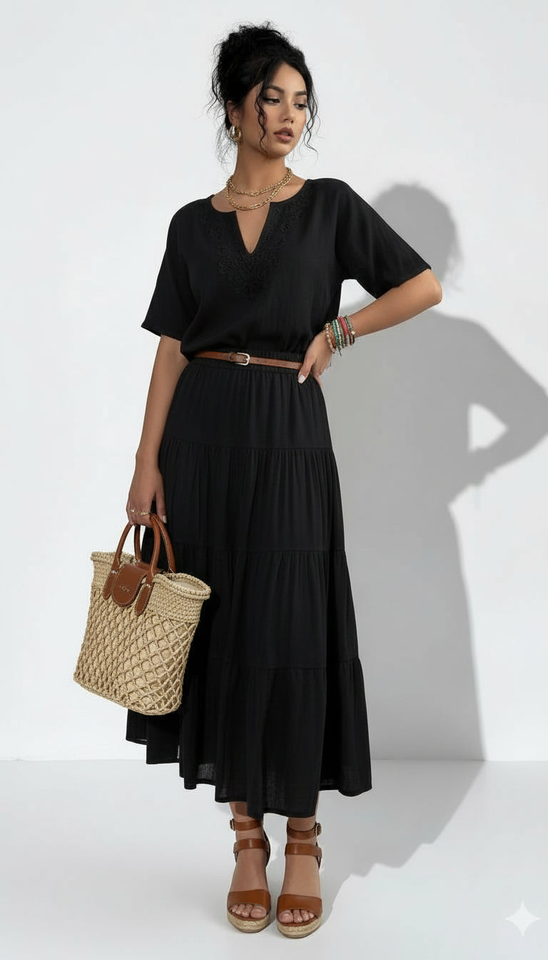 Vestido Midi Fluido De Cintura Alta – Vestido Estilo (2)