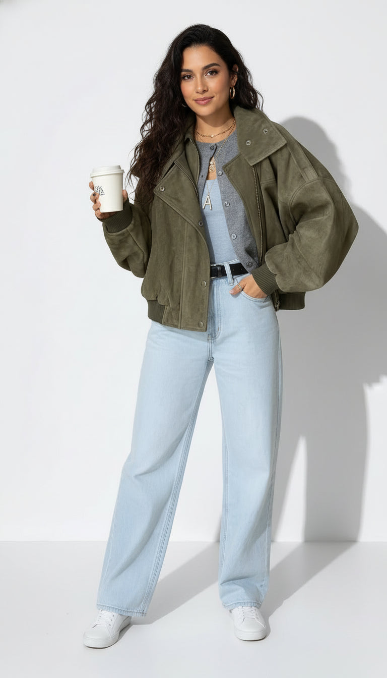 Chaqueta bomber vintage en verde militar - AhorroExpress
