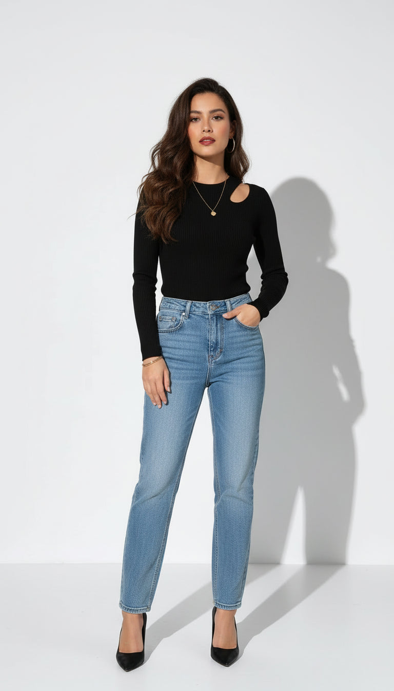 Camiseta De Algodón Y Poliéster Para Con Cuello Asimétrico – Top De