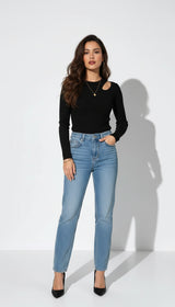 Camiseta De Algodón Y Poliéster Para Con Cuello Asimétrico – Top De