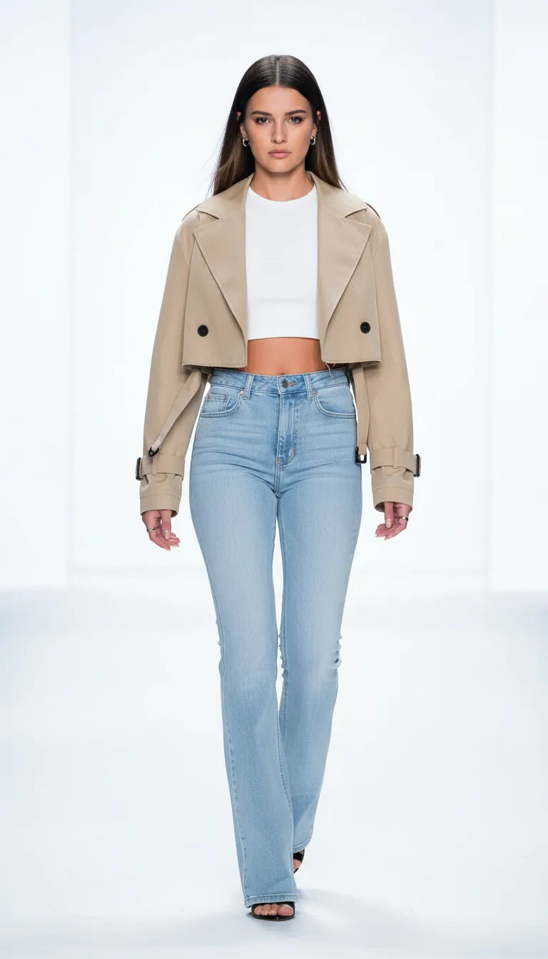 Gabardina corta para mujer con cinturón – Chaqueta trench ligera