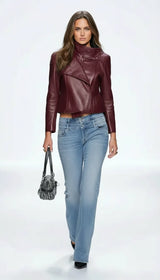 Chaqueta de cuero para mujer con cremallera – diseño biker casual