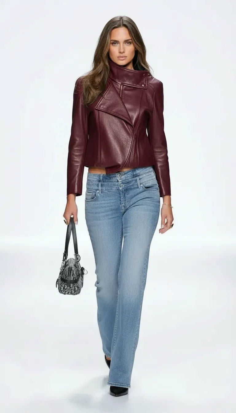 Chaqueta de cuero para mujer con cremallera – diseño biker casual