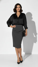 Camisa Satinada De Poliéster Para Con Botones – Blusa De Manga Larga