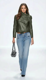 Chaqueta de cuero para mujer con cremallera – diseño biker casual