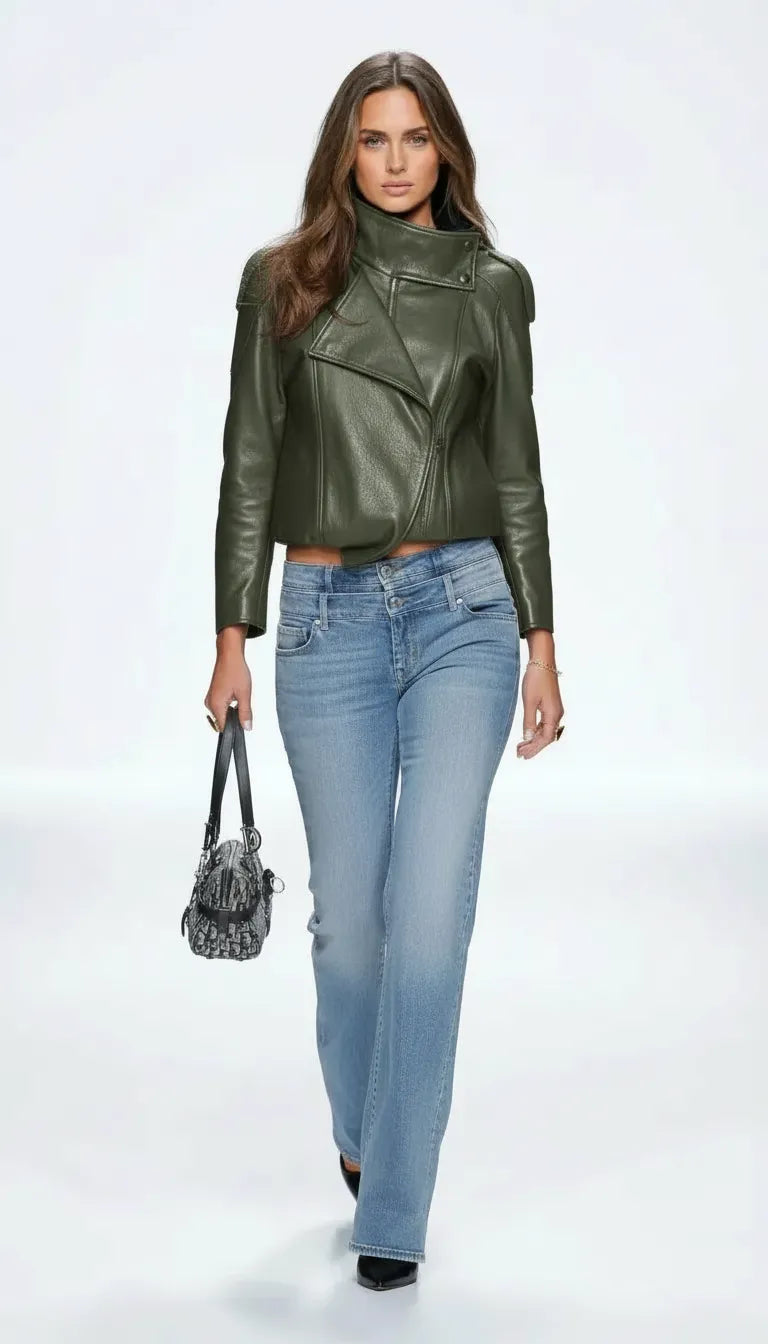 Chaqueta de cuero para mujer con cremallera – diseño biker casual