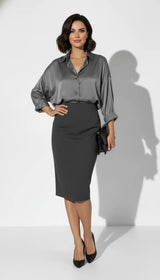 Camisa Satinada De Poliéster Para Con Botones – Blusa De Manga Larga