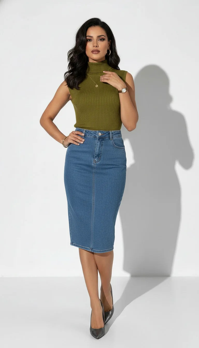 Top De Algodón Y Poliéster Cuello Alto – Camiseta De Punto (4)