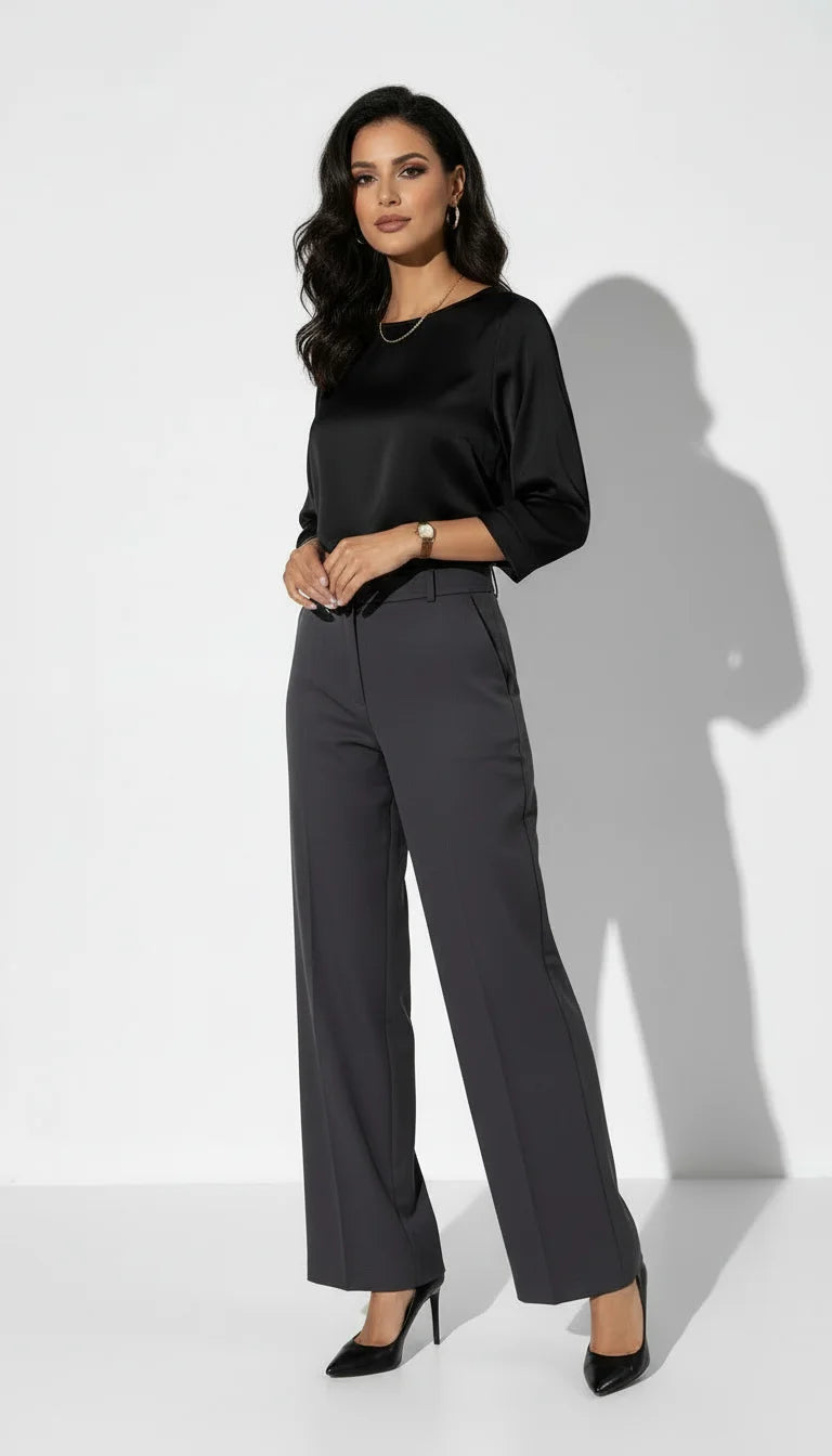 Blusa Satinada Para Poliéster Y Acetato – Top De Manga Tres (3)