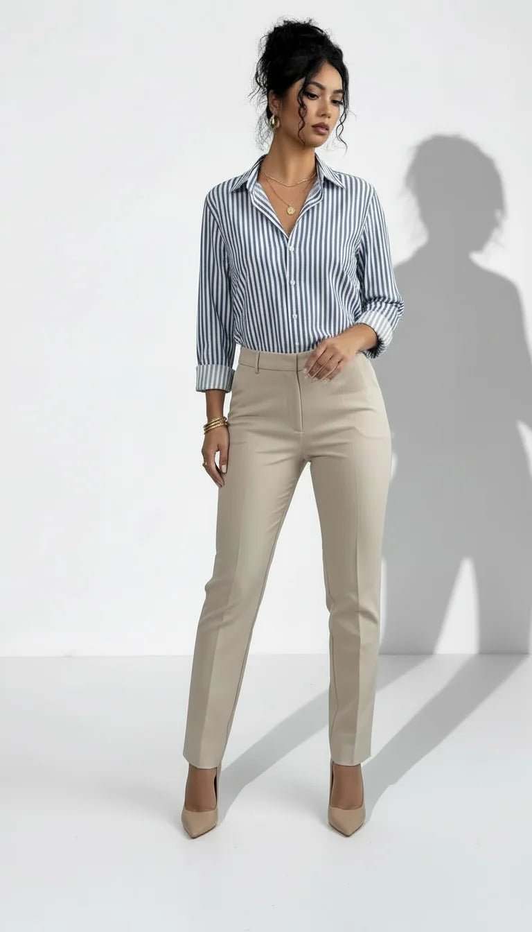 Blusa de Rayas con Botones y Manga Larga