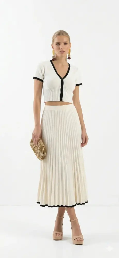 Conjunto Capri Top Drapeado y Falda Midi Elegante Minimalista | AhorroExpress