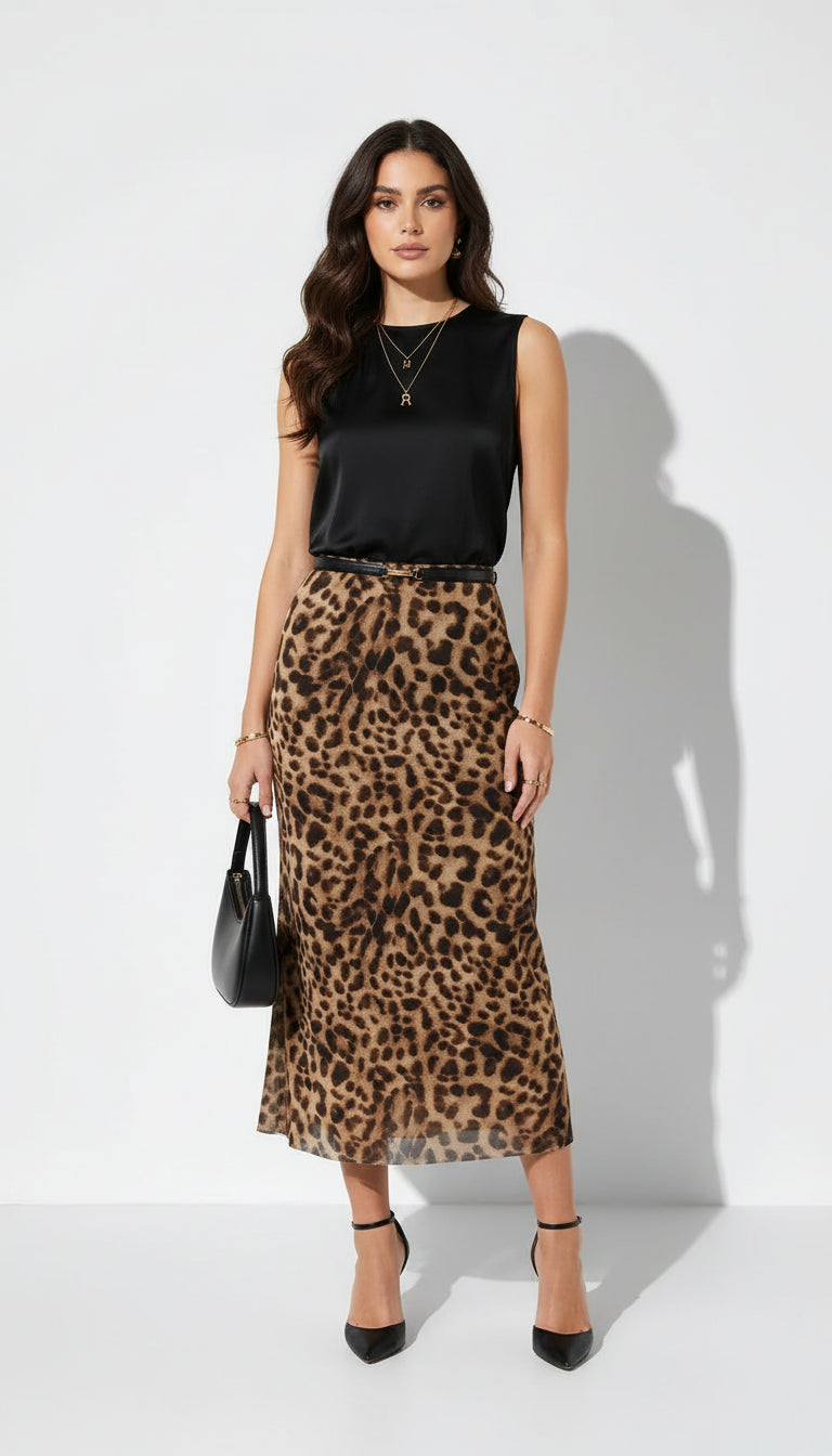 Falda Midi Fluida Animal Print