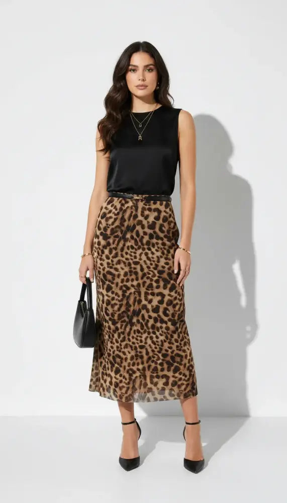 Falda Midi Fluida Animal Print