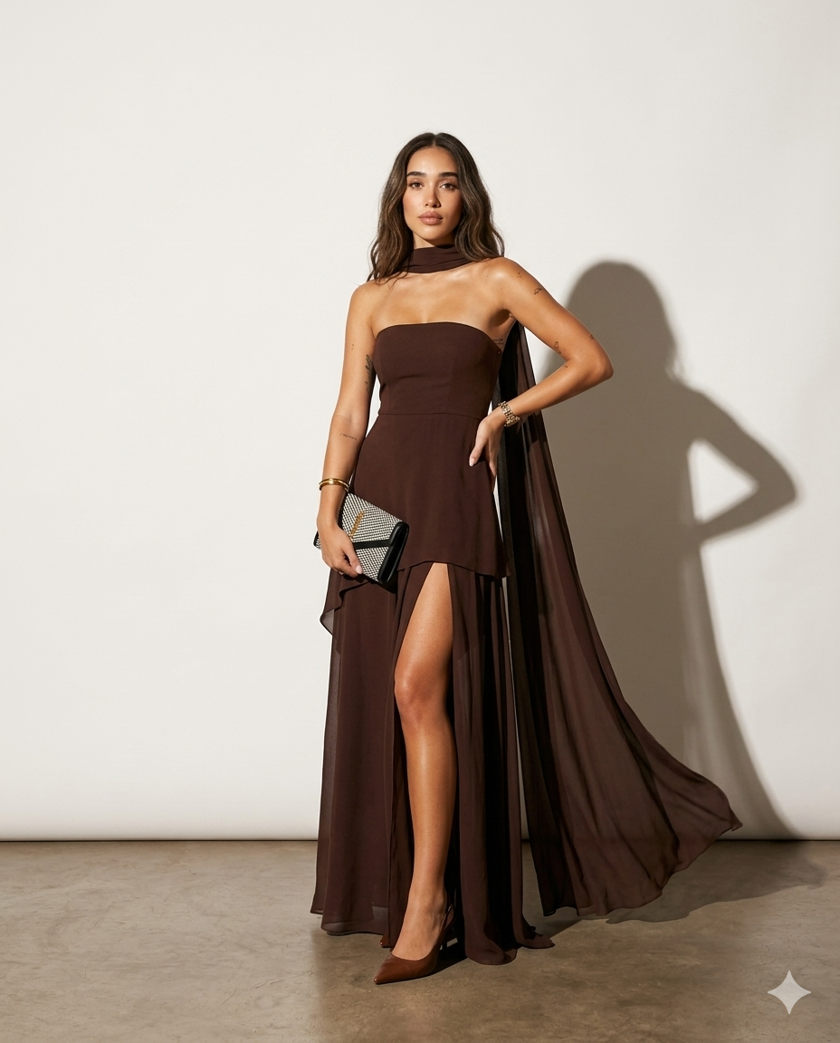 Vestido Riviera Midi Asimétrico Hombros Descubiertos Elegante Minimalista (5)
