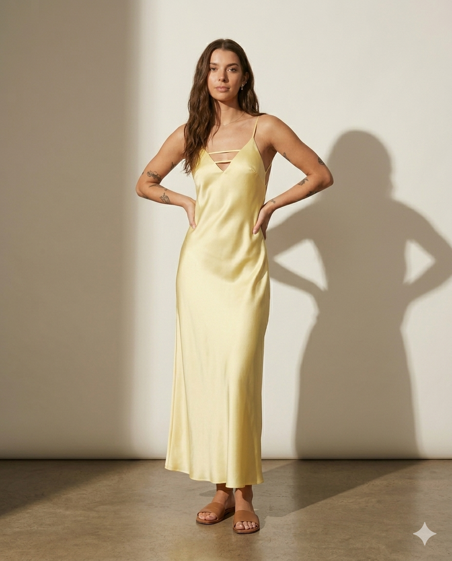 Vestido Capri Midi Fluido Escote V Estilo Playa Elegante Minimalista (2)