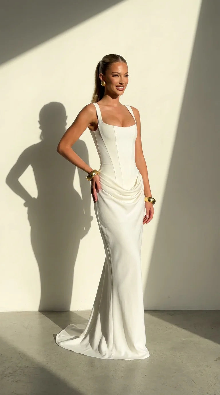 Vestido Monaco Largo Ajustado Escote Cuadrado Elegante Minimalista (2)