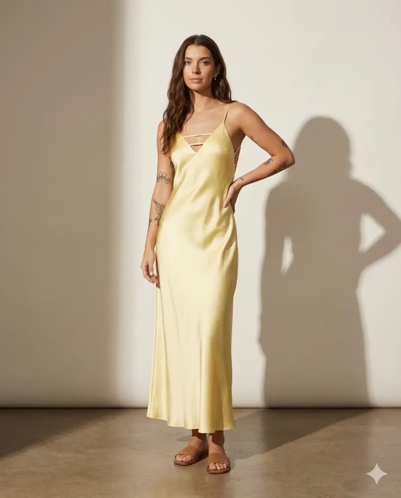 Vestido Capri Midi Fluido Escote V Estilo Playa Elegante Minimalista | AhorroExpress